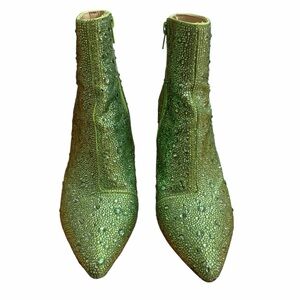 Betsey Johnson Green Glass Stone Ankle Boots Size 7
